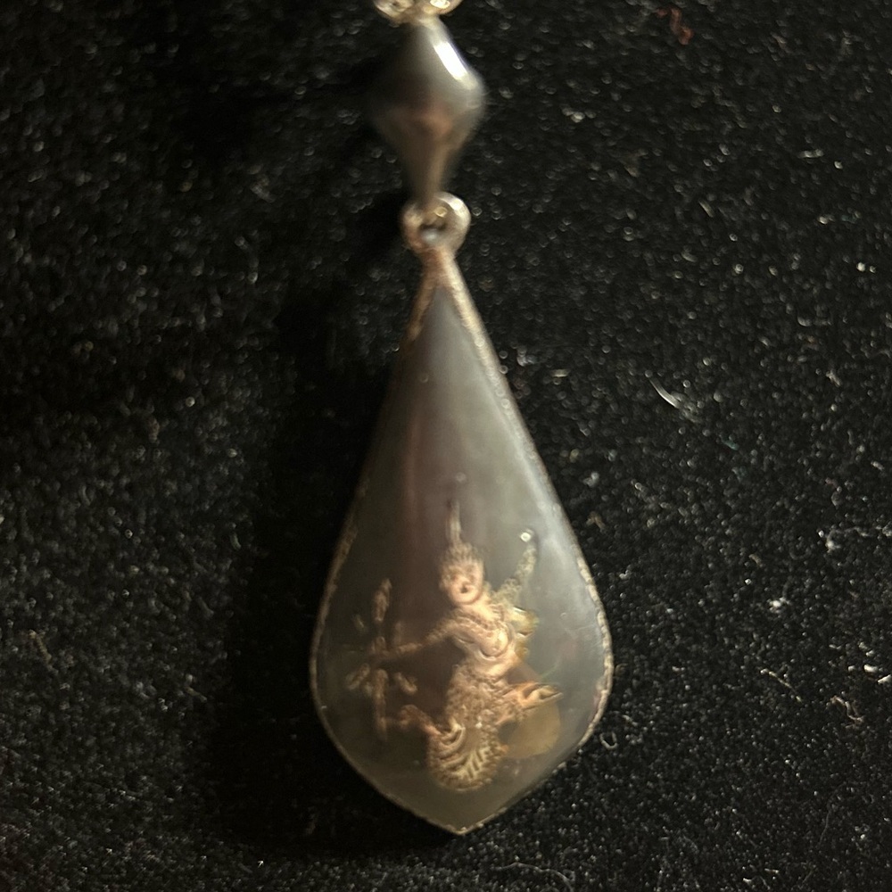 Vintage Siam Sterling Silver Niello Pendant‎ Necklace 18 inches